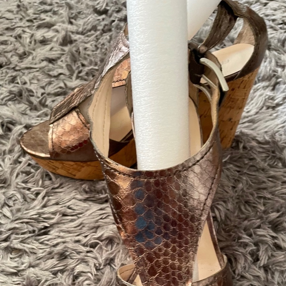 Copper leather wedge sandals